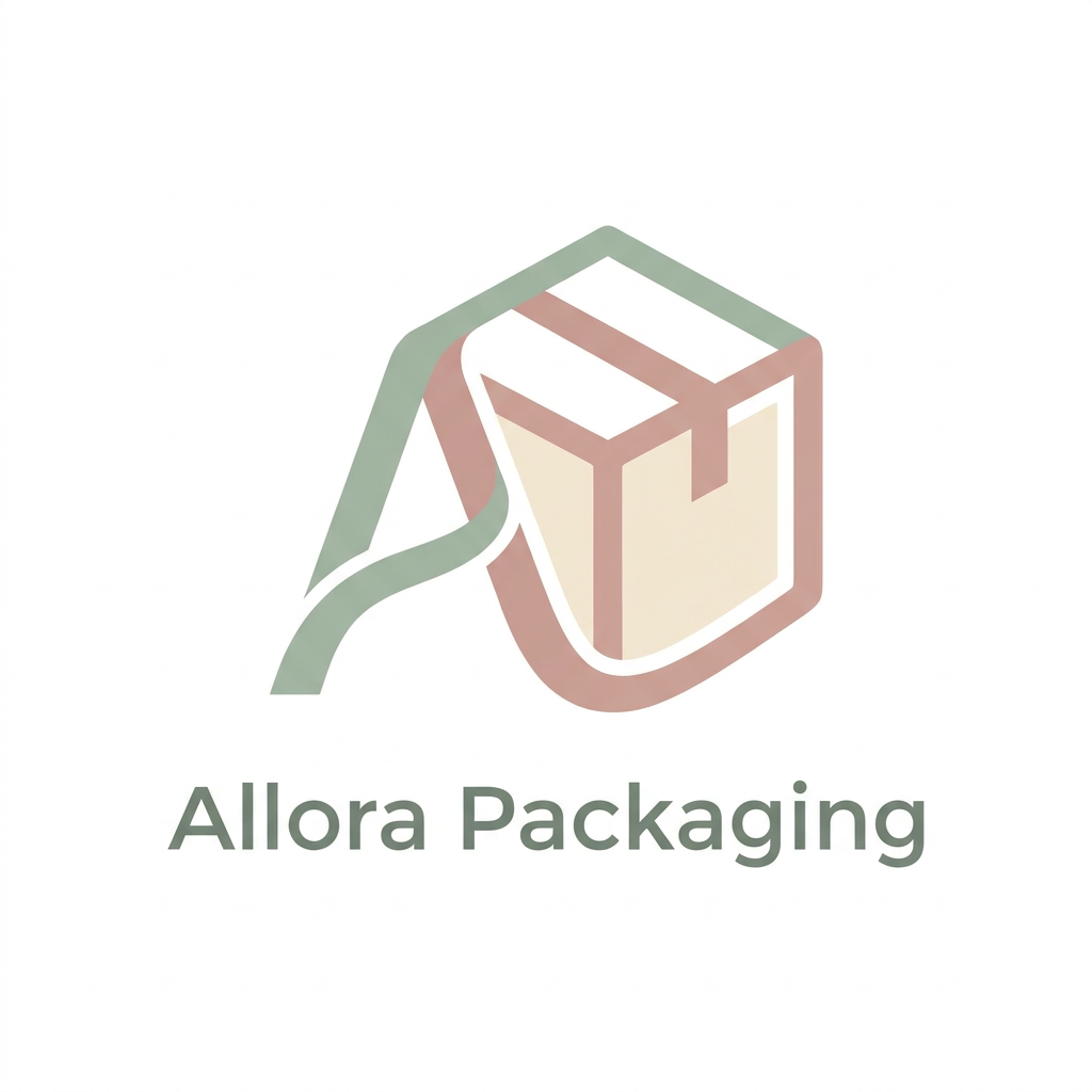 AI Design for A professional and minimalist logo design for Allora Packaging, featuring an elegant, stylized letter 'A' cleverly integrated into the geometric silhouette of a shipping box. The aesthetic is clean and modern, utilizing a soft, sophisticated pastel color palette of muted sage, dusty rose, and creamy beige. The design should be vector-style, balanced, and versatile for use on custom packaging materials, set against a pristine white background.