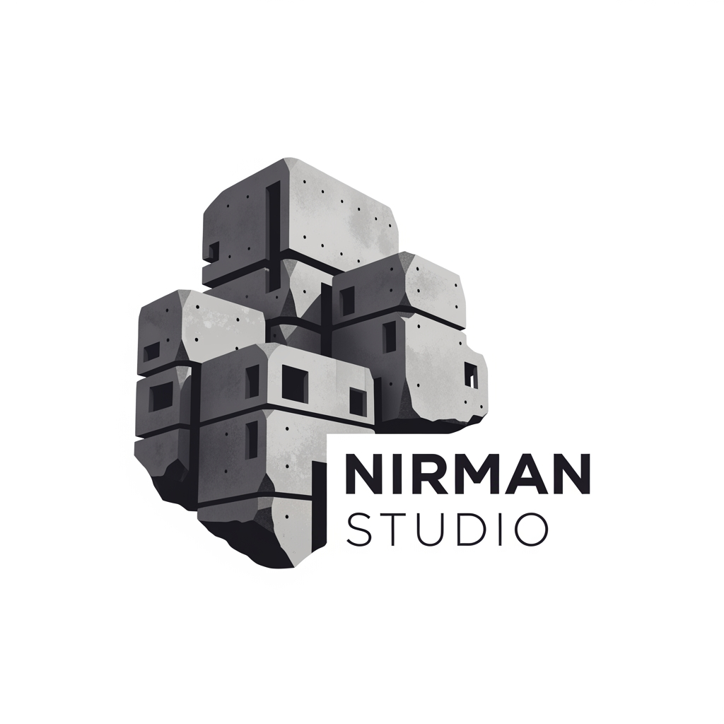 AI Design for my interior & architectural firm name is NIRMAN STUDIO. Make a logo for my company. But I do not want N and S as my eye catching part and I want something different very bulky building or furniture as my main logo