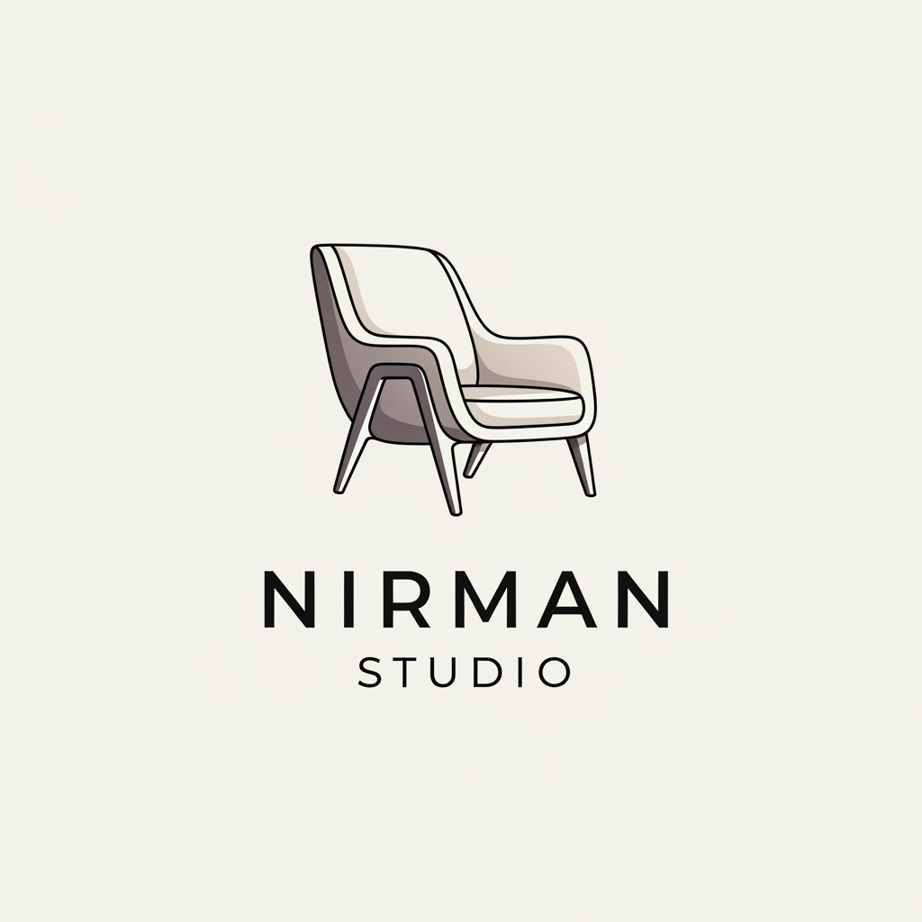 AI Design for my interior & architectural firm name is NIRMAN STUDIO. Make a logo for my company. But I do not want N and S as my eye catching part and I want something different like a attractive furniture as my main logo