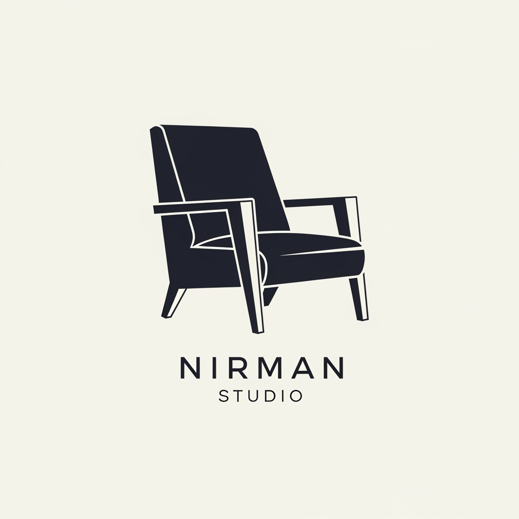 AI Design for my interior & architectural firm name is NIRMAN STUDIO. Make a logo for my company. But I do not want N and S as my eye catching part and I want something different like a attractive furniture as my main logo