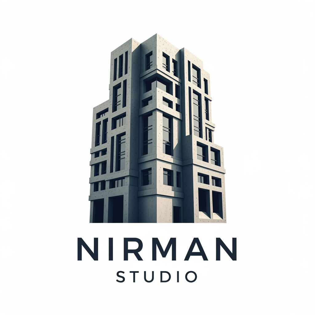 AI Design for my interior & architectural firm name is NIRMAN STUDIO. Make a logo for my company. But I do not want N and S as my eye catching part and I want something different very bulky building or furniture as my main logo