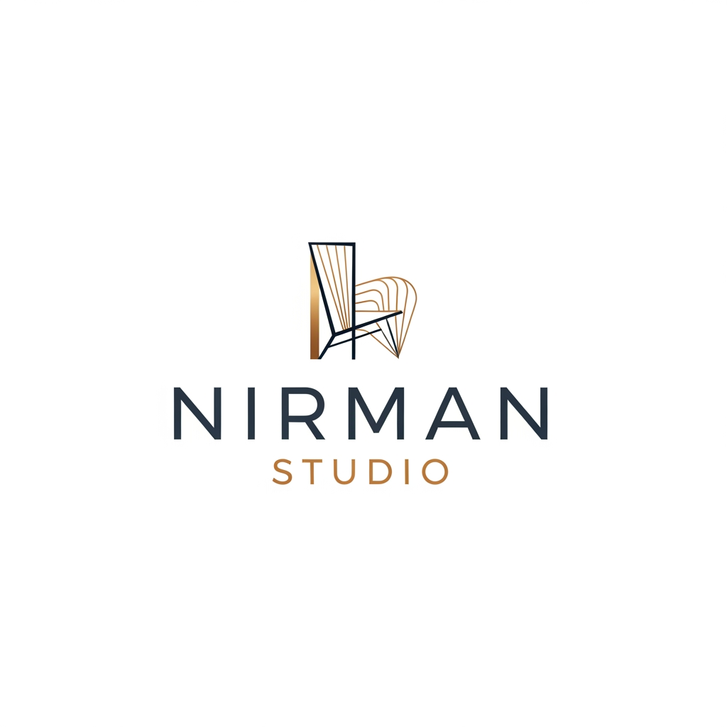 AI Design for my interior & architectural firm name is NIRMAN STUDIO. Make a logo for my company. But I do not want N and S as my eye catching part and I want something different like a attractive furniture as my main logo
