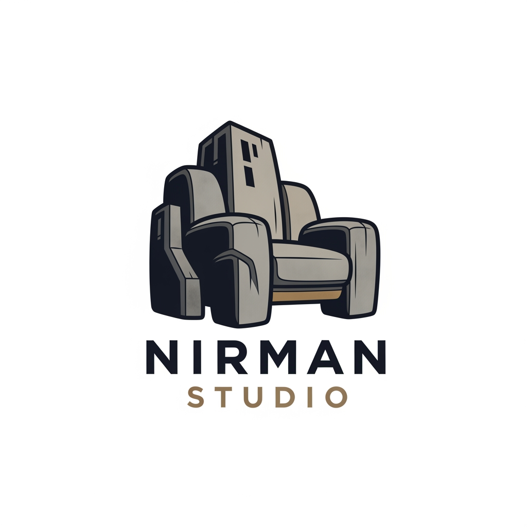 AI Design for my interior & architectural firm name is NIRMAN STUDIO. Make a logo for my company. But I do not want N and S as my eye catching part and I want something different very bulky building or furniture as my main logo