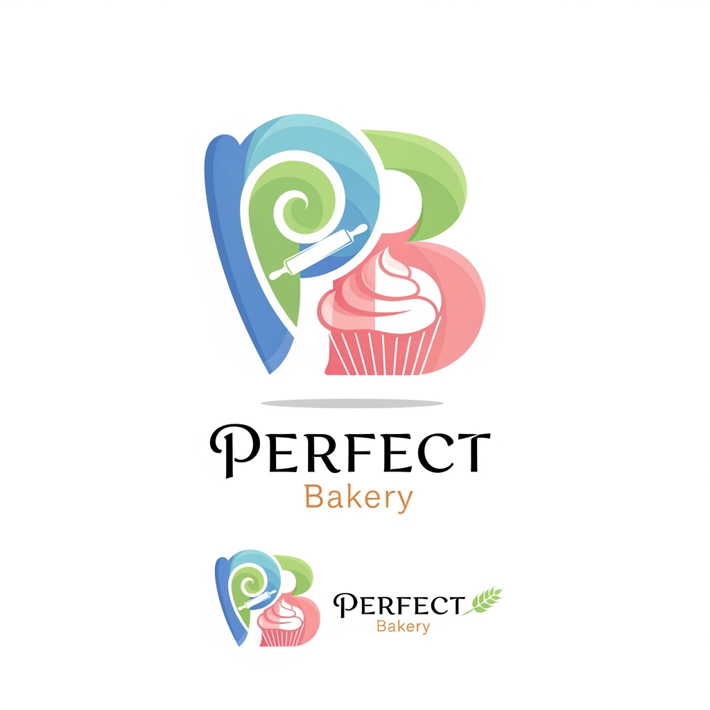 AI Design for perfect Bakery ke liye 2 logo create kro brown color nahi chahiye. thodi creative design chahiye