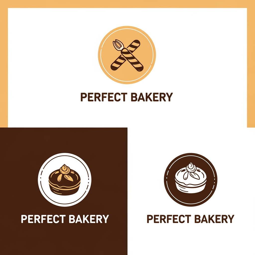 AI Design for perfect Bakery ke liye 2 logo create kro brown color nahi chahiye