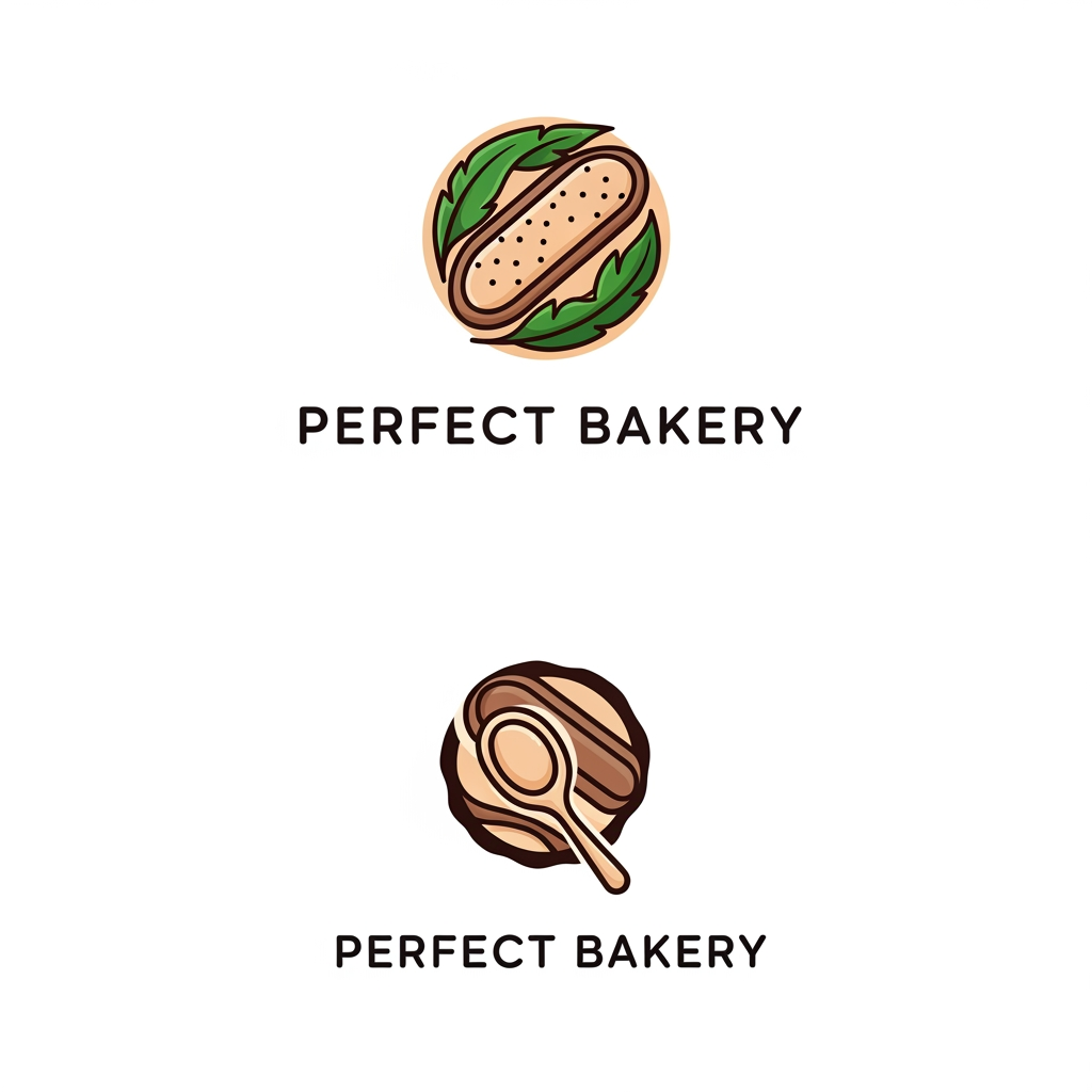 AI Design for perfect Bakery ke liye 2 logo create kro brown color nahi chahiye. thodi creative design chahiye