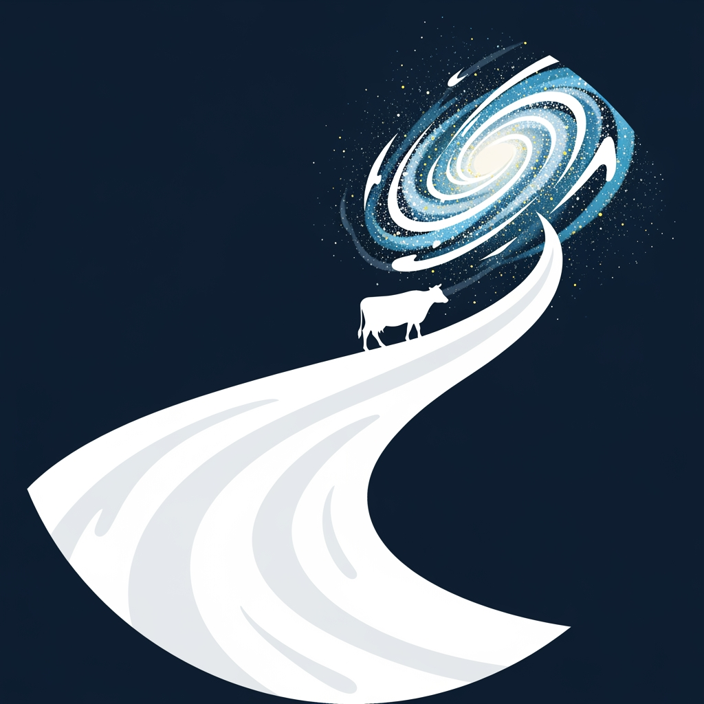 AI Design for i want an app logo for the app name "MilkyWay" and it is a milk collecting app do some research and gve me the best applicable logo for this app. you can try by your visualization. remember you should not mention app name in logo and just by viewing logo people can realize immediatly that this app is for milk collection app . you can try like cow is waling on the road of milk and the destiny is (in the end) milkway galaxy like this you can try your different ideas for the better taxture
