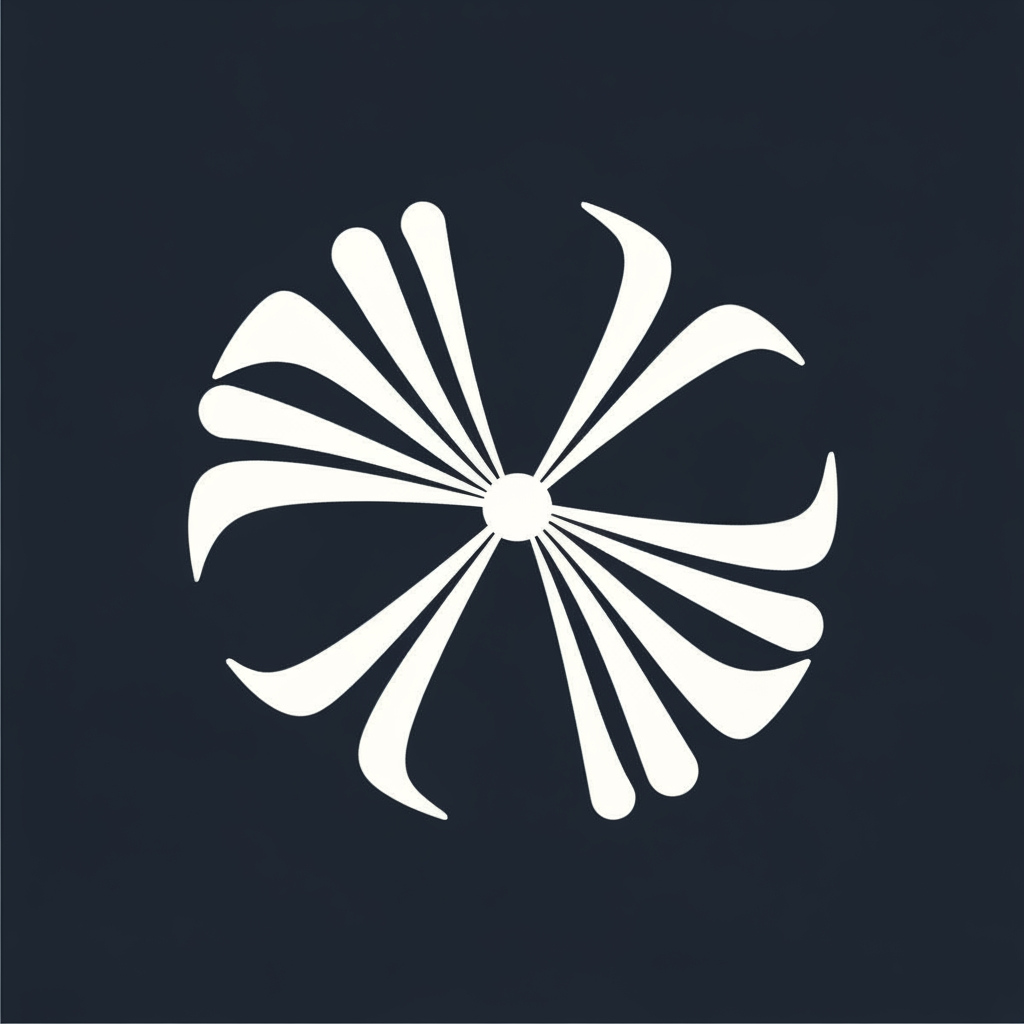 AI Design for Create an iconic minimalist logo for MilkyWay, a milk collection management platform. Design a symbol where multiple smooth white streams converge into a single central point, representing milk collected from many farmers into one collection center. The shape should resemble both a modern technology network and flowing milk. Use strong symmetry, negative space, geometric balance, and app-icon simplicity. The logo should communicate organization, collection, accuracy, and trust at first glance. No cows, no farms, no realistic milk splashes, no text.