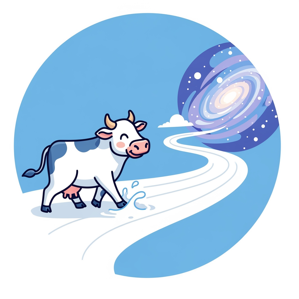 AI Design for i want an app logo for the app name "MilkyWay" and it is a milk collecting app do some research and gve me the best applicable logo for this app. you can try by your visualization. remember you should not mention app name in logo and just by viewing logo people can realize immediatly that this app is for milk collection app . you can try like cow is waling on the road of milk and the destiny is (in the end) milkway galaxy