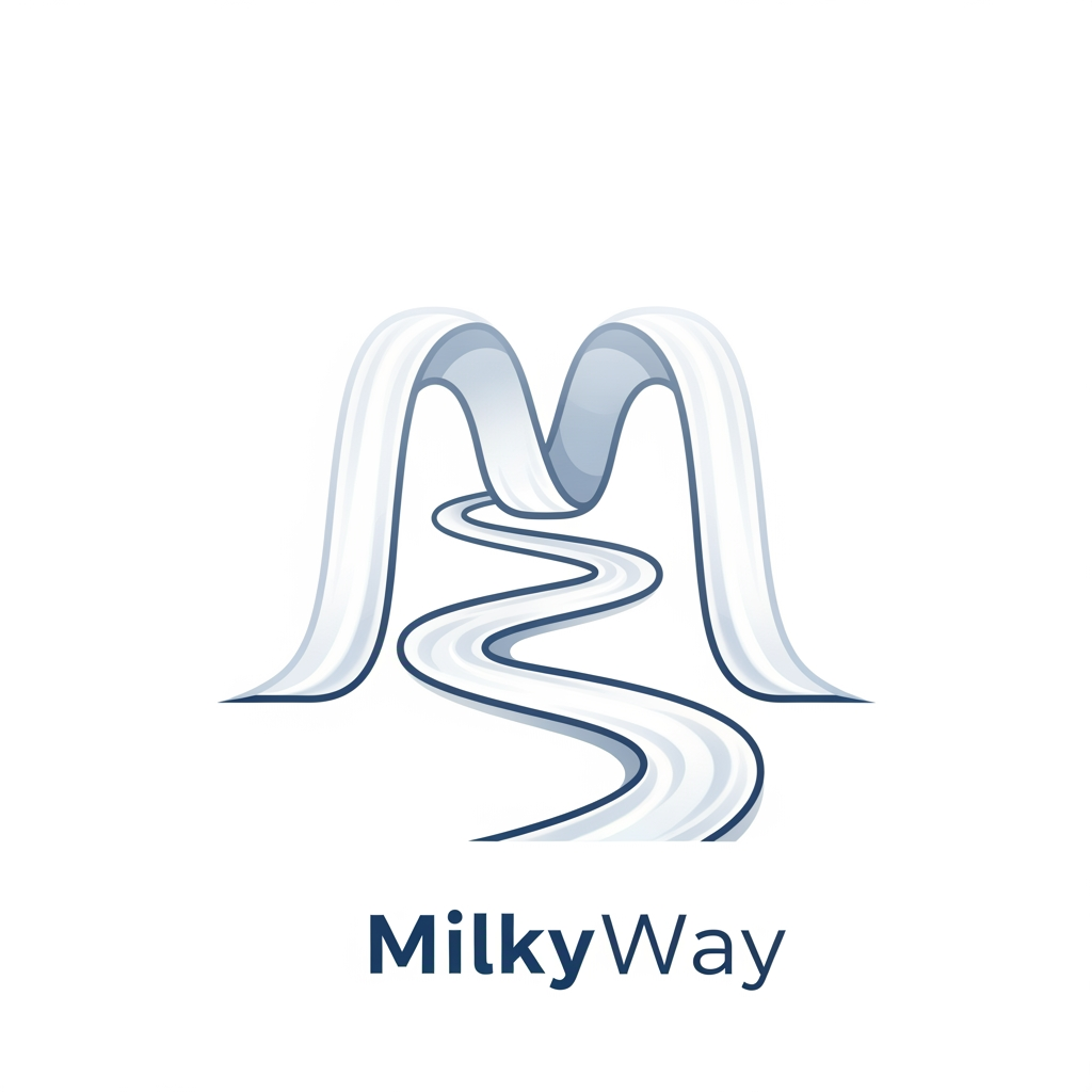 AI Design for Design a world-class logo icon for a dairy technology app called MilkyWay. Create a single continuous flowing ribbon of milk that elegantly forms the letter M while simultaneously representing a pathway or route. The symbol should feel modern, premium, and intelligent rather than agricultural. Use geometric precision, balanced symmetry, clean negative space, and minimal vector styling. The logo must be recognizable at app icon size and look suitable for a technology company valued at billions. Avoid literal cows, milk cans, buckets, farms, and generic milk droplets. Focus on simplicity, memorability, and iconic branding similar to leading global tech apps. No text.