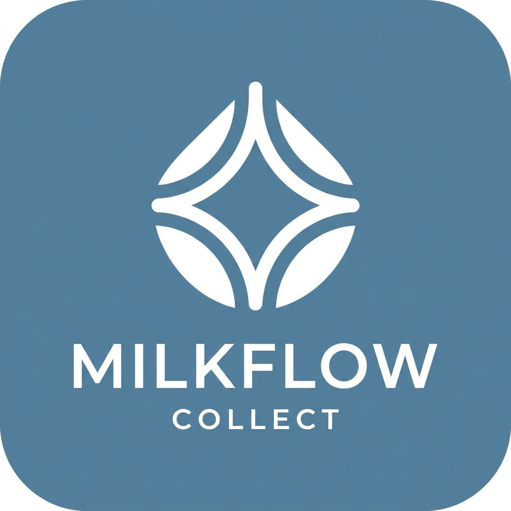 AI Design for A minimalist, iconic logo for a milk collection platform, featuring a geometric symbol where multiple smooth white streams converge into a singular, balanced central point. The design utilizes sharp symmetry and sophisticated negative space to suggest both a high-tech digital network and the fluid movement of milk. Rendered in a clean, professional aesthetic on a solid background to convey trust, accuracy, and streamlined organization, adhering to modern app-icon simplicity.