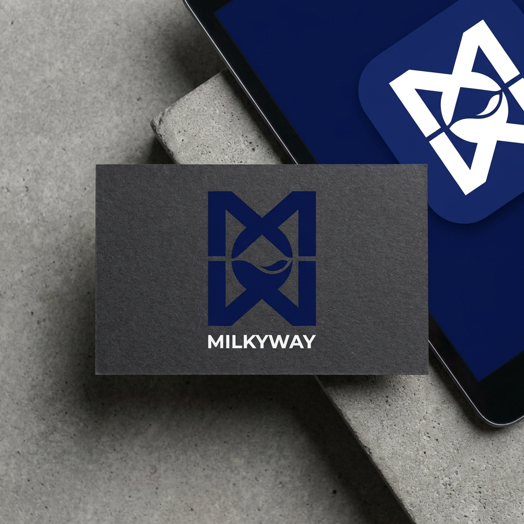 AI Design for Design a premium MW monogram logo for MilkyWay. Merge the letters M and W into a single geometric symbol with perfect symmetry. The negative space should subtly suggest flowing milk without using obvious dairy imagery. The logo should feel modern, clean, scalable, and instantly recognizable. Create a bold app icon suitable for mobile applications, dairy technology platforms, and enterprise software. Minimal vector style, award-winning branding, no text, no gradients, no mascots.