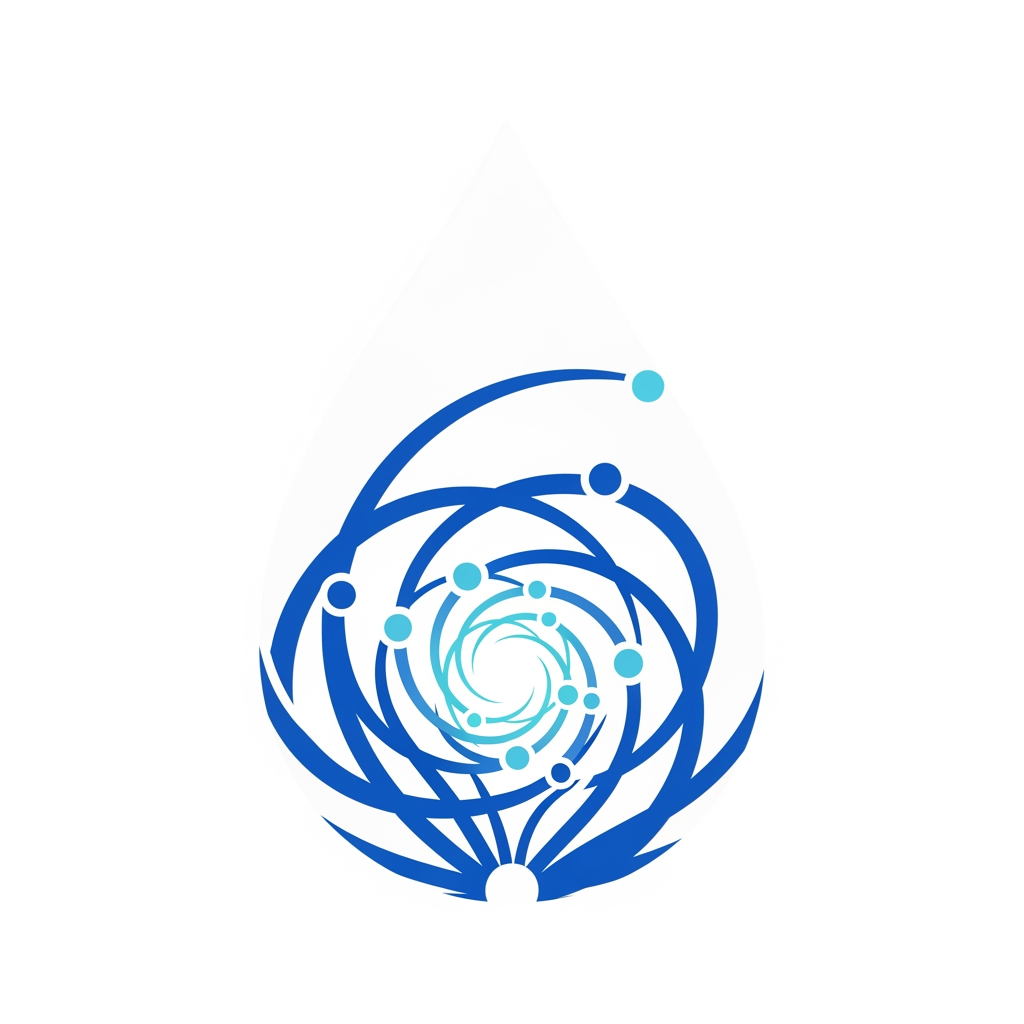 AI Design for Create a clean and highly memorable logo for "MilkyWay", a milk collection and dairy management application. Design a large milk droplet containing a network of curved paths converging toward a central point, symbolizing farmers delivering milk to a collection center. The paths should subtly form a galaxy swirl, connecting the meaning of "MilkyWay" with milk collection operations. Modern flat vector design, simple geometry, balanced proportions, professional agricultural technology branding, excellent visibility in app icons, minimal color usage, smooth flowing curves, trustworthy and innovative appearance. Colors: milk white, royal blue, soft cyan. No text, no gradients, no 3D effects, no shadows.