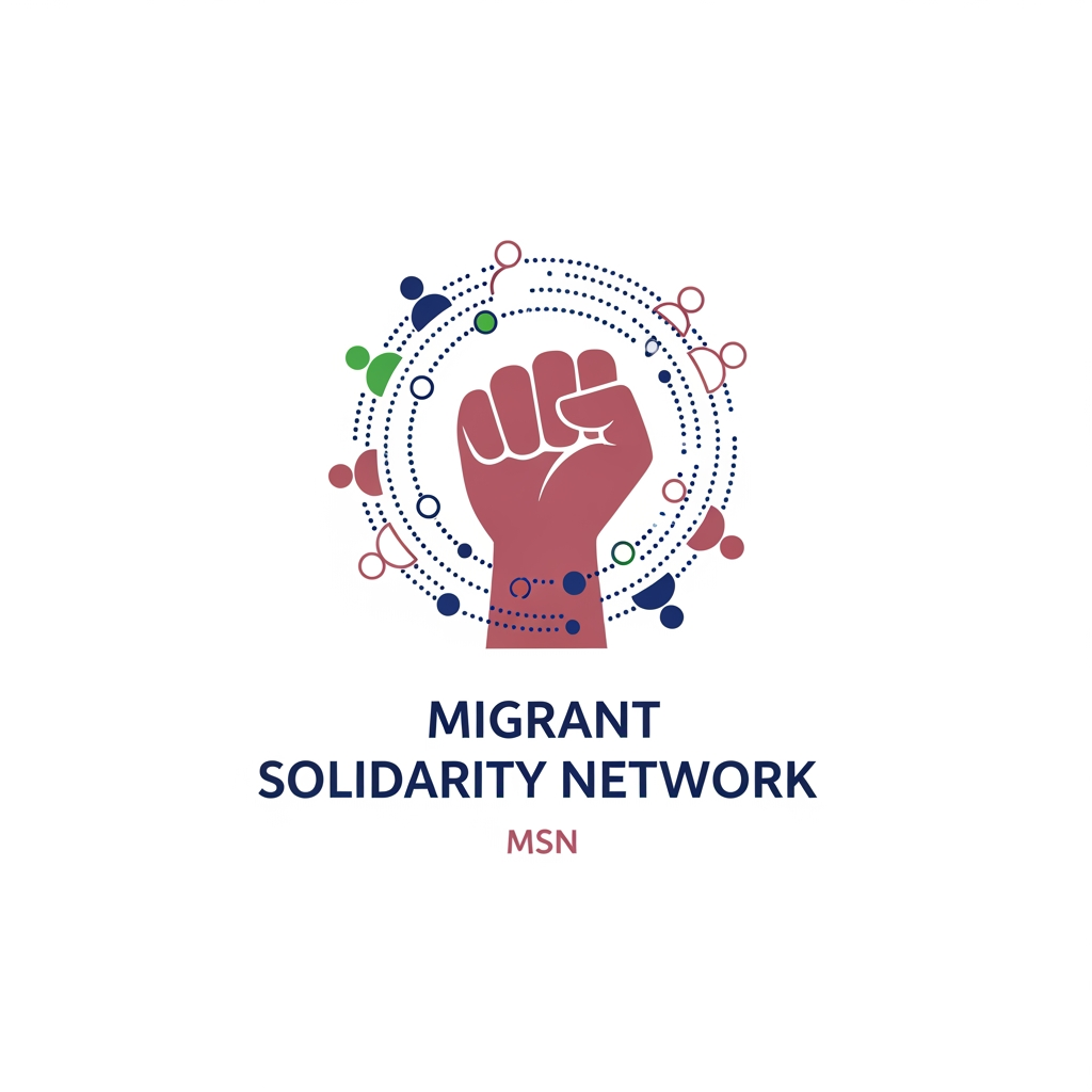 AI Design for a logo for migrant solidarity network - we work on migrant issues also called MSN- something more minimalist please - can be tracing along dotted lines - simple - can use the activist workers fist -
remove the MSN on the nails - use maroon dark ish blue white and green as the colours - sober pastel