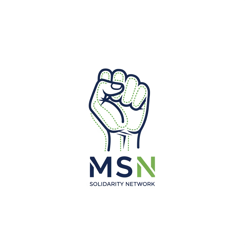 AI Design for a logo for migrant solidarity network - we work on migrant issues also called MSN- something more minimalist please - can be tracing along dotted lines - simple - can use the activist workers fist -