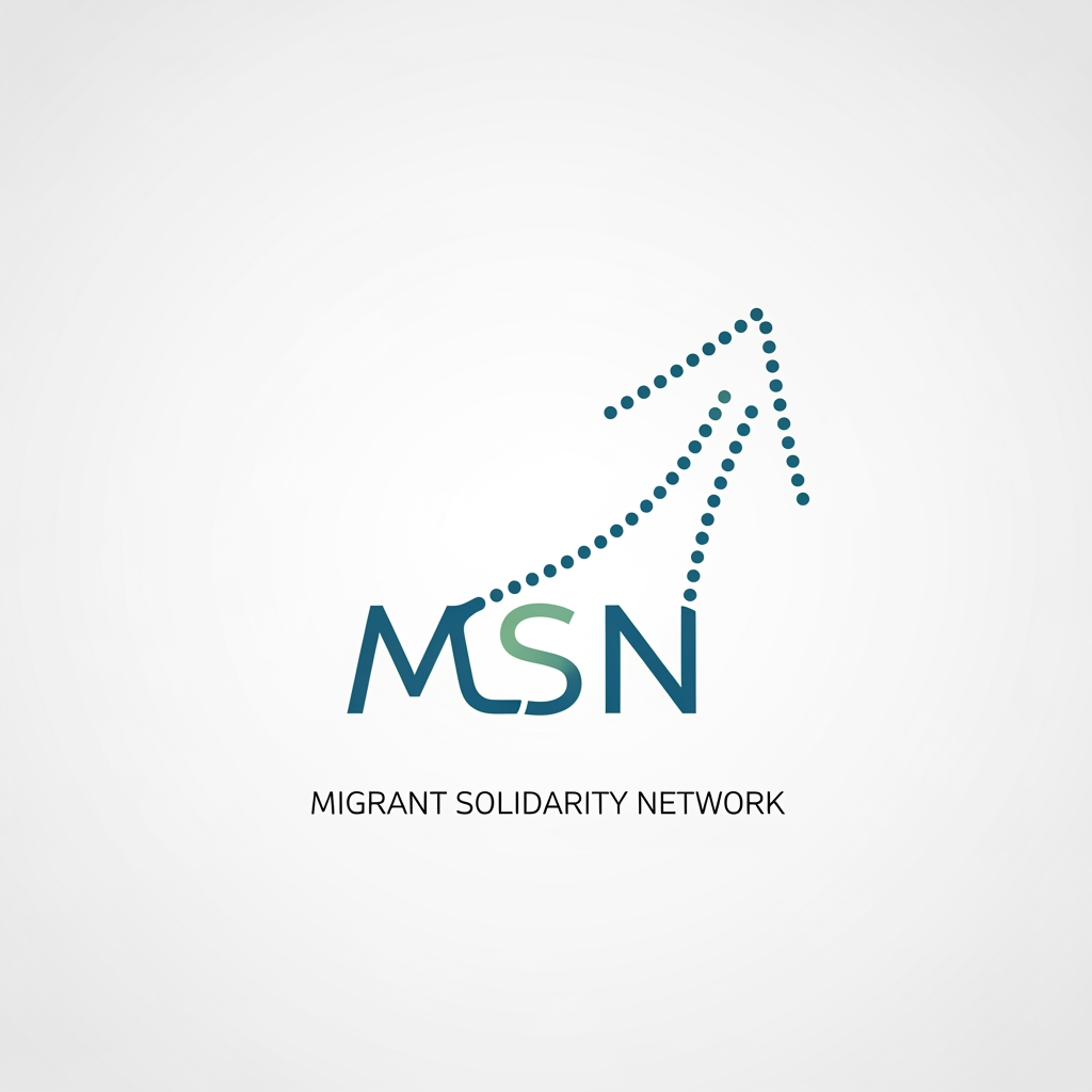 AI Design for a logo for migrant solidarity network - we work on migrant issues also called MSN- something more minimalist please - can be tracing along dotted lines - simple