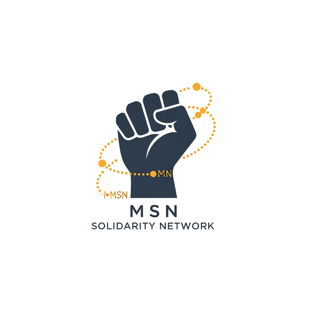 AI Design for a logo for migrant solidarity network - we work on migrant issues also called MSN- something more minimalist please - can be tracing along dotted lines - simple - can use the activist workers fist -