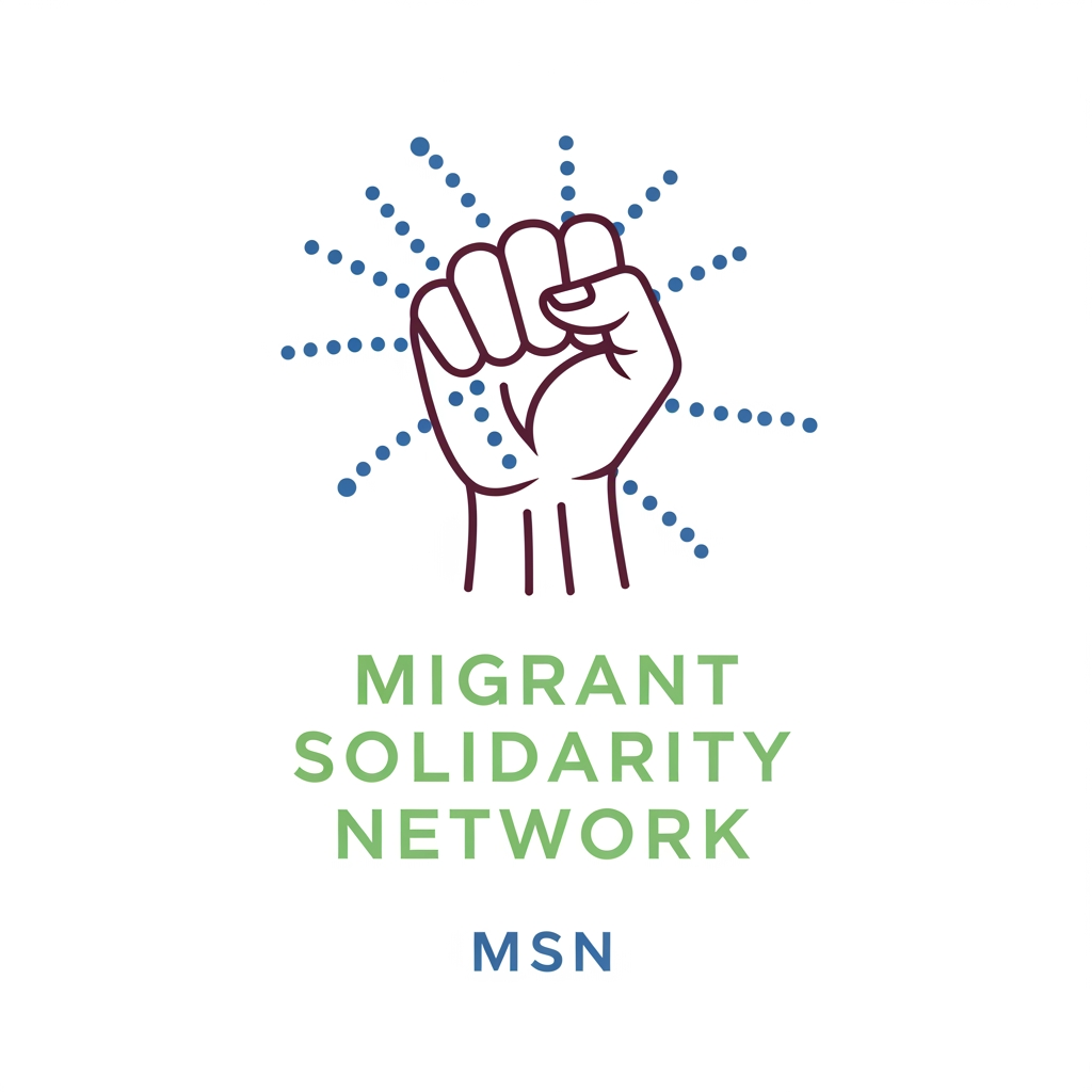 AI Design for a logo for migrant solidarity network - we work on migrant issues also called MSN- something more minimalist please - can be tracing along dotted lines - simple - can use the activist workers fist -
remove the MSN on the nails - use maroon dark ish blue white and green as the colours - sober pastel
