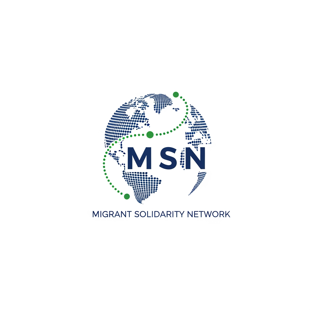 AI Design for a logo for migrant solidarity network - we work on migrant issues also called MSN- something more minimalist please - can be tracing along dotted lines - simple