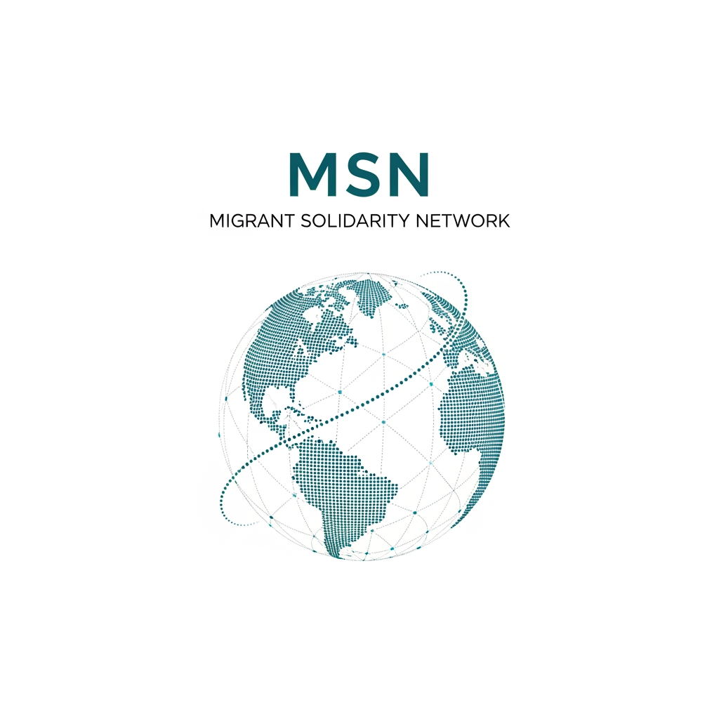 AI Design for a logo for migrant solidarity network - we work on migrant issues also called MSN- something more minimalist please - can be tracing along dotted lines - simple