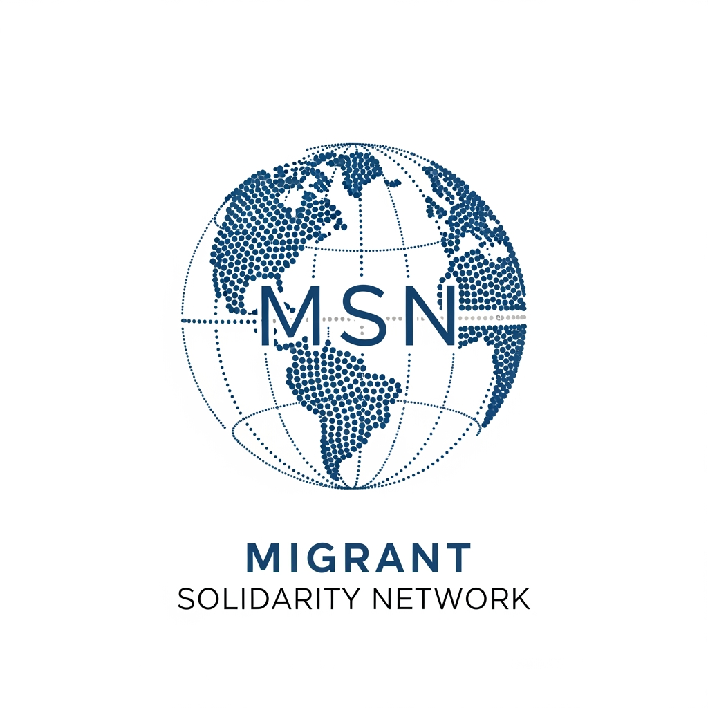 AI Design for a logo for migrant solidarity network - we work on migrant issues also called MSN- something more minimalist please - can be tracing along dotted lines - simple
