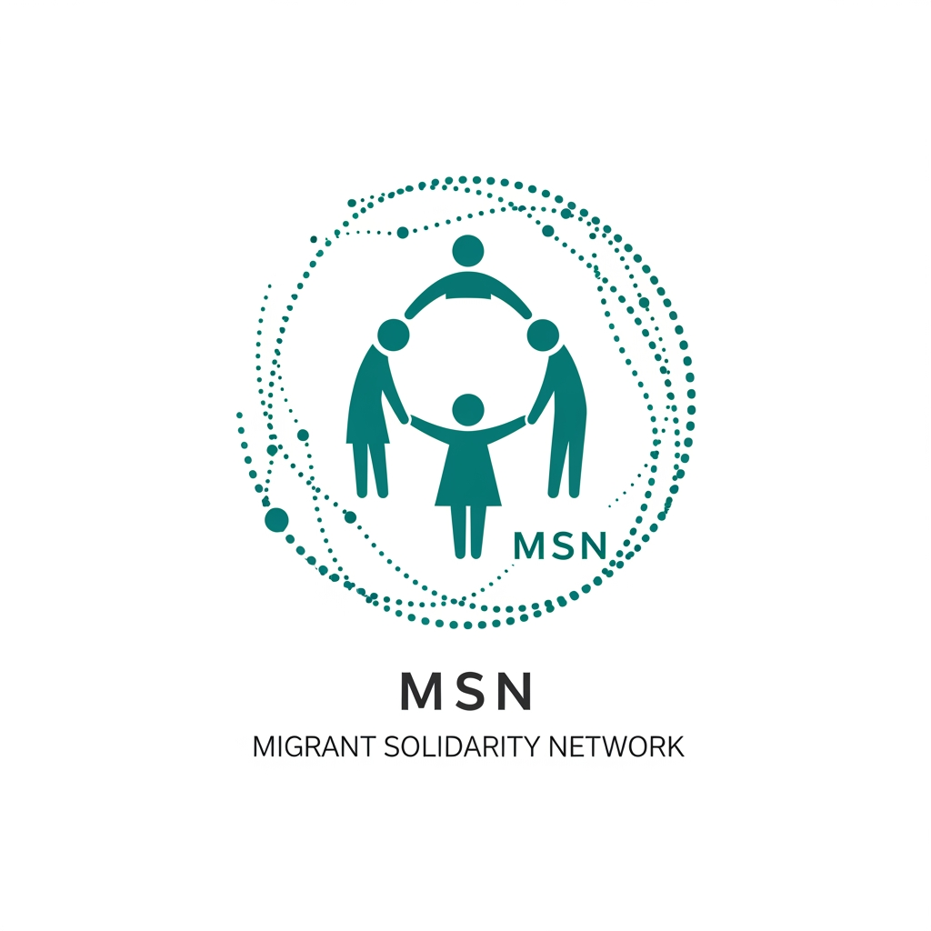 AI Design for a logo for migrant solidarity network - we work on migrant issues also called MSN- something more minimalist please - can be tracing along dotted lines - simple