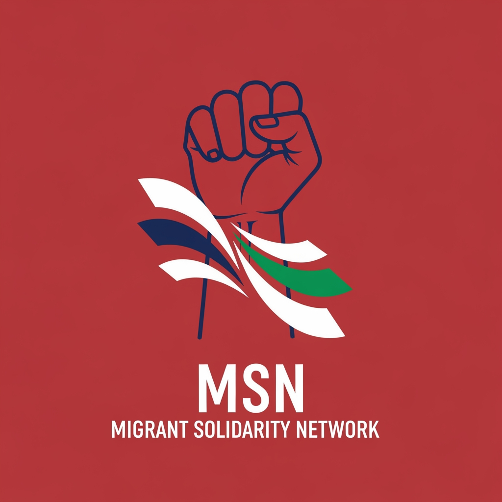 AI Design for a logo for migrant solidarity network - we work on migrant issues also called MSN- something more minimalist please - can use the activist workers fist -
remove the MSN on the nails - colours that can be used deep red dark ish blue white and green as the colours - sober pastel