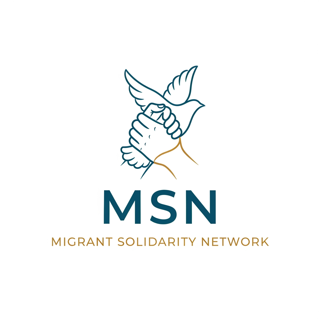 AI Design for a logo for migrant solidarity network - we work on migrant issues also called MSN- something more minimalist please