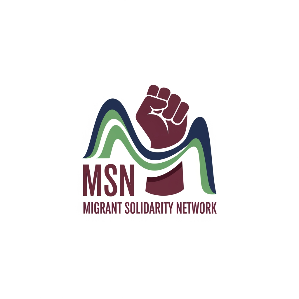 AI Design for a logo for migrant solidarity network - we work on migrant issues also called MSN- something more minimalist please - can use the activist workers fist -
remove the MSN on the nails - use maroon dark ish blue white and green as the colours - sober pastel