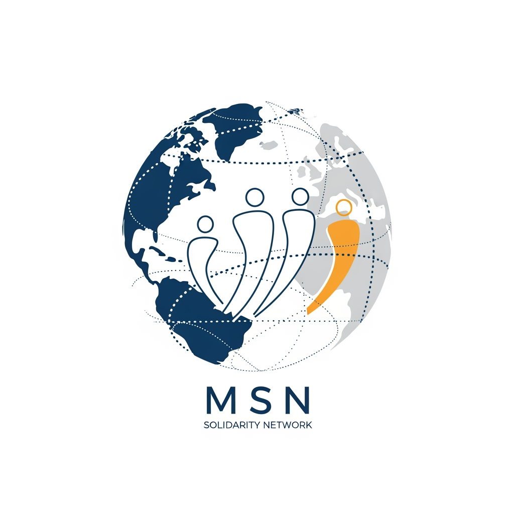 AI Design for a logo for migrant solidarity network - we work on migrant issues also called MSN- something more minimalist please - can be tracing along dotted lines - simple