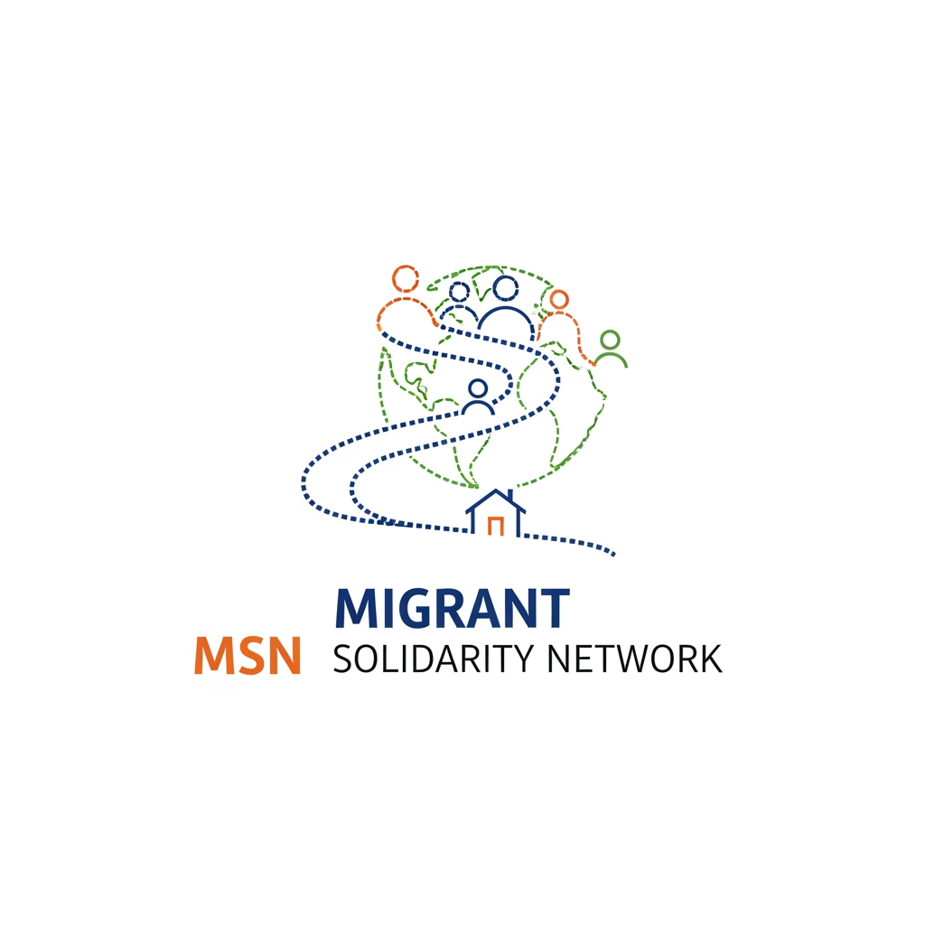 AI Design for a logo for migrant solidarity network - we work on migrant issues also called MSN- something more minimalist please - can be tracing along dotted lines - simple
