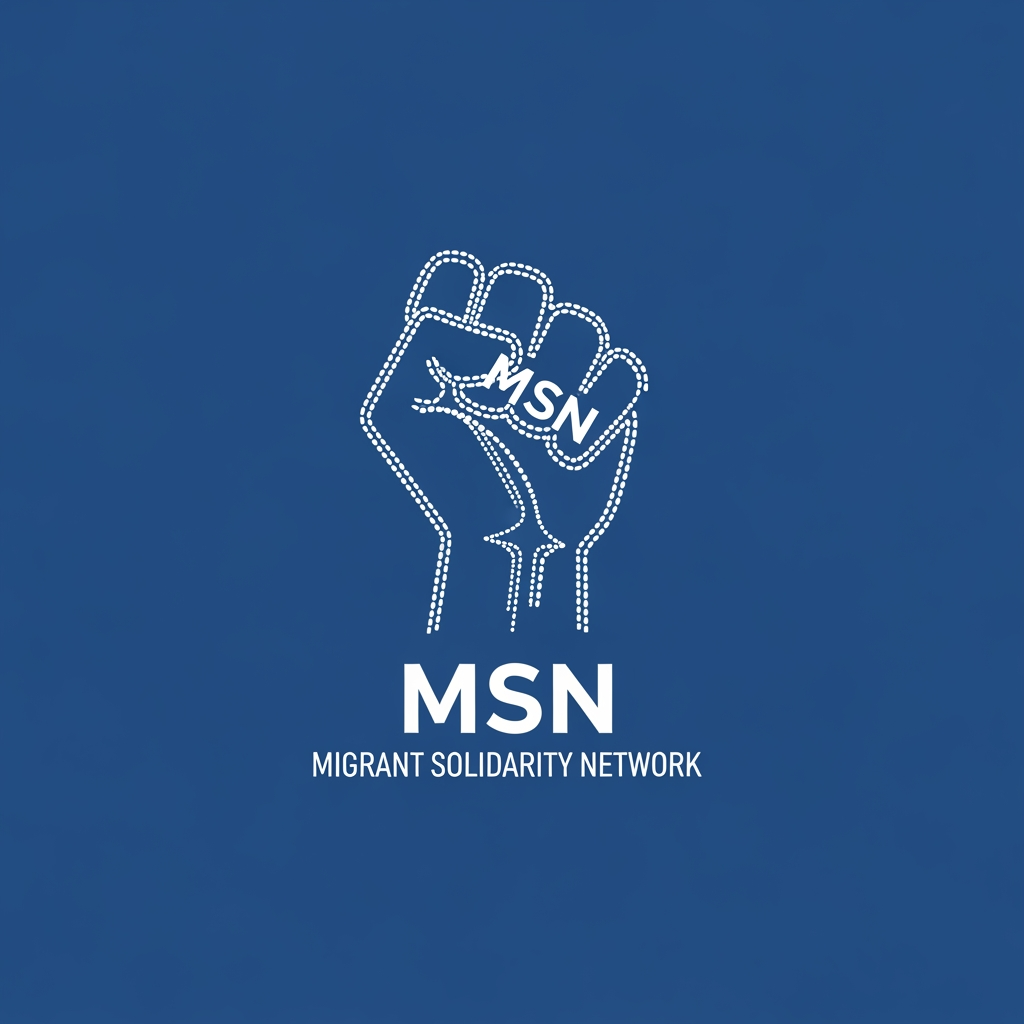 AI Design for a logo for migrant solidarity network - we work on migrant issues also called MSN- something more minimalist please - can be tracing along dotted lines - simple - can use the activist workers fist -