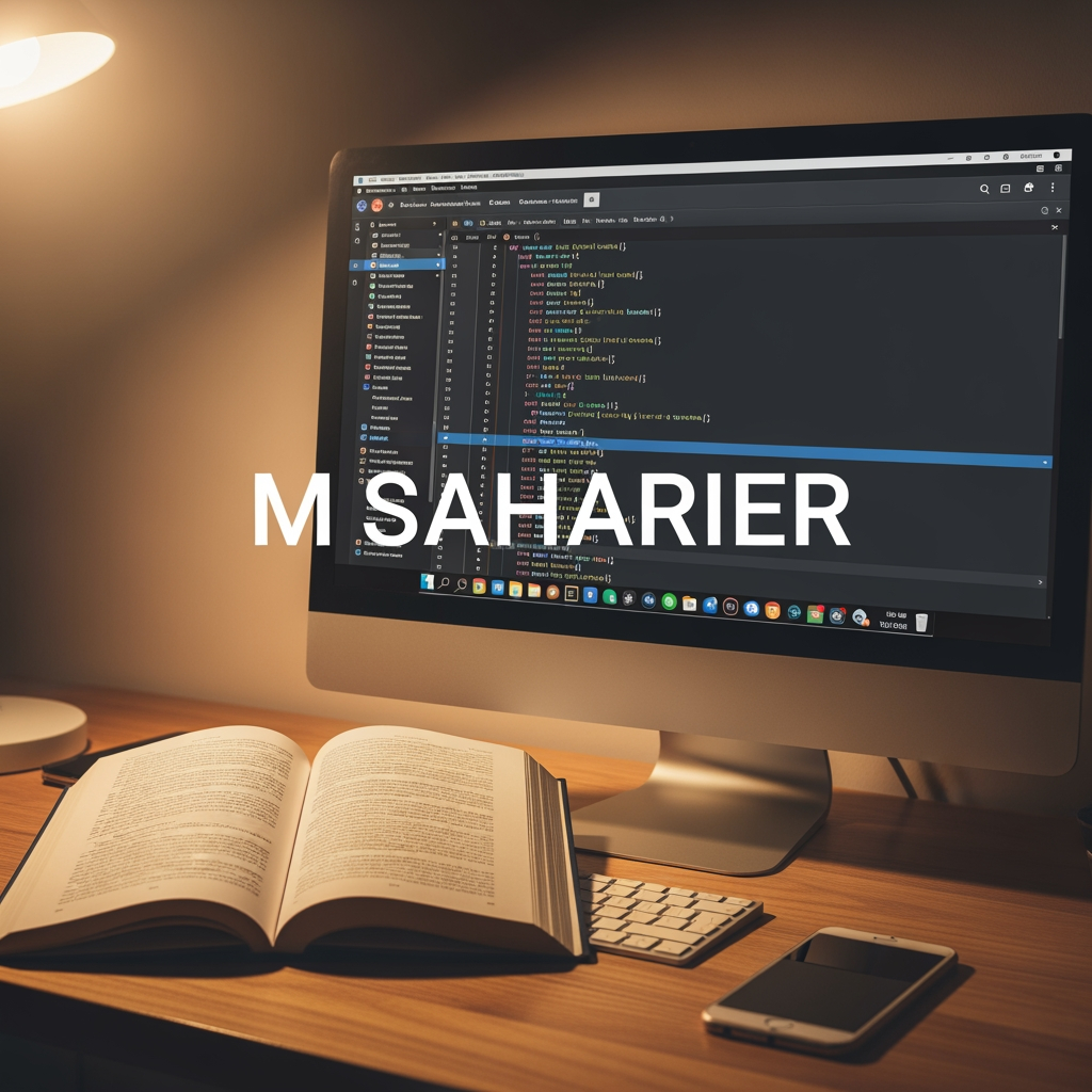 AI Design for amr fb id er nam hoilo je ( M SAHARIER ) ai name akta cober photo banai deo jekhane thakbe akta computer abong akta book avong akta fon