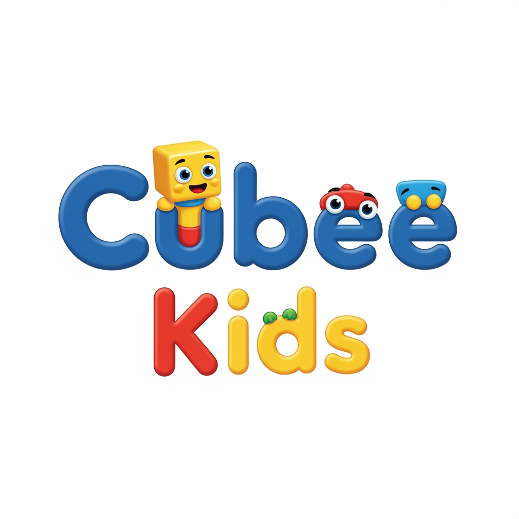 AI Design for create logo for cubee kids. make spelling and logo togather