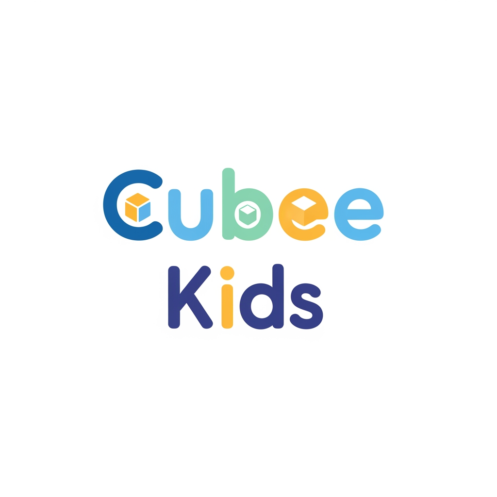 AI Design for create logo for cubee kids. make spelling and logo togather, make morden and stylish and simple