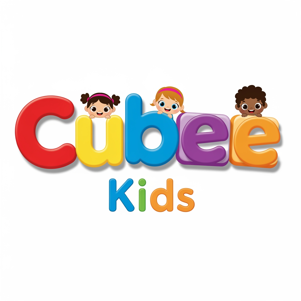 AI Design for create logo for cubee kids. make spelling and logo togather