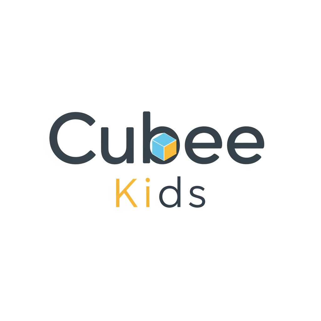 AI Design for create logo for cubee kids. make spelling and logo togather, make morden and stylish and simple