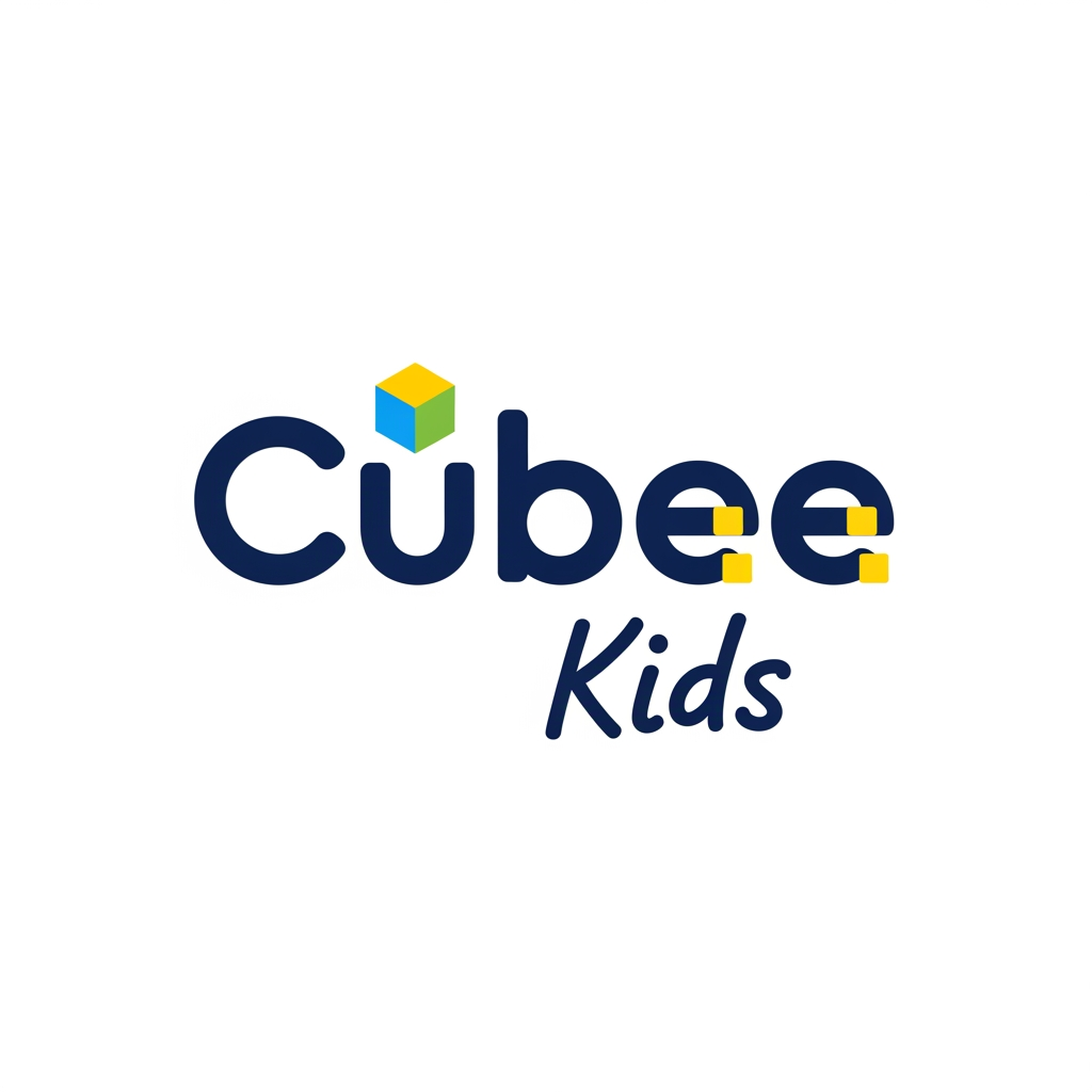 AI Design for create logo for cubee kids. make spelling and logo togather, make morden and stylish and simple