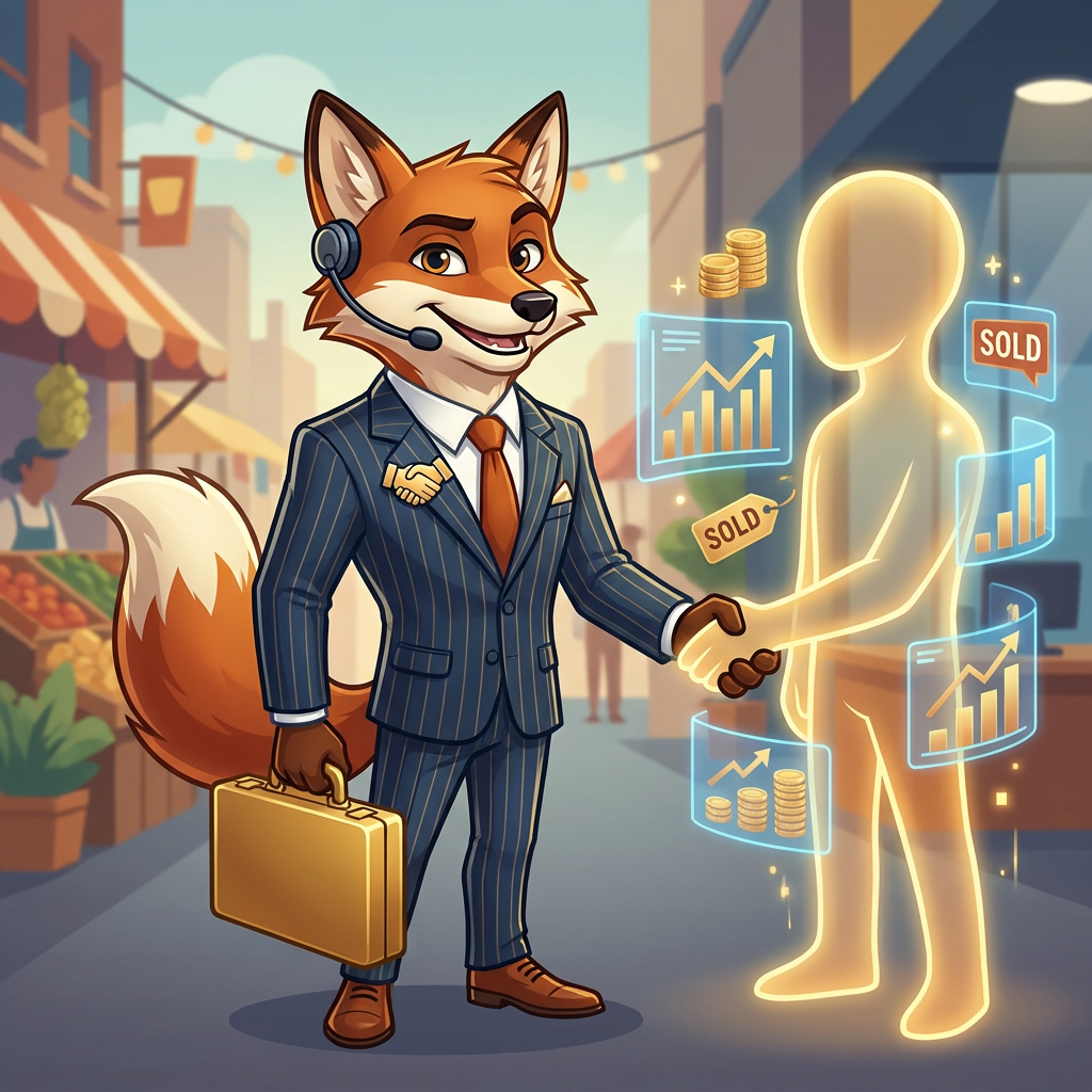 AI Design for design a brand character which is a master of sales