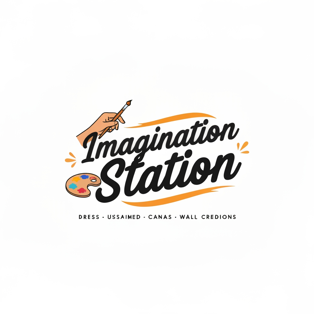 AI Design for logo related to hand painted items brand like cloth caps wallart. my brand name is imagination station . it is related to customized theme hand painted items like dress , bags , caps and canvas calligraphy wall art.