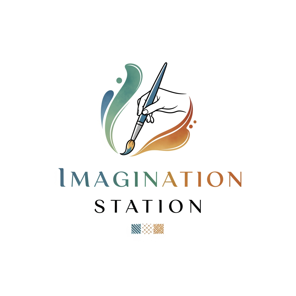 AI Design for logo related to hand painted items brand like cloth caps wallart. my brand name is imagination station . it is related to customized theme hand painted items like dress , bags , caps and canvas calligraphy wall art. it should be elegant decent hd and digital