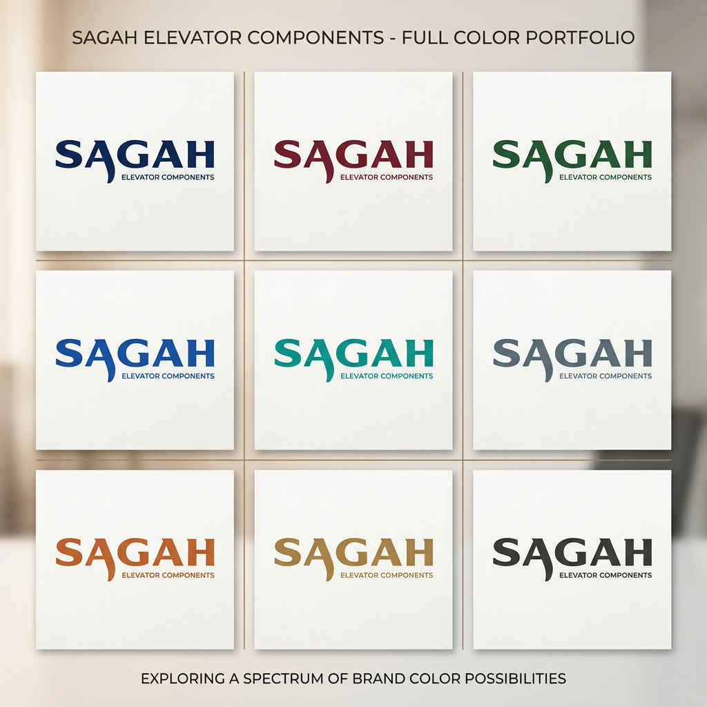 AI Design for as an elevator supplier business which color is suitable make all pattern in different colors mera mtlb h sbhi font color use kro logo k font p show sagah in all colors  ase nhi  khri i mean ki iski alg alg colors m copy create kro alg alg color me bnao y wala logo