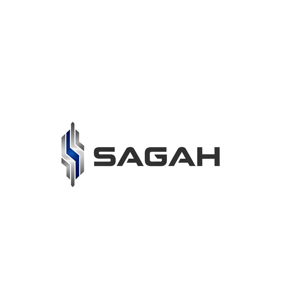 AI Design for "Create a sleek, modern, industrial logo for SAGAH, a company specializing in elevator parts and lift components. The logo should visually communicate innovation, precision engineering, durability, safety, and upward mobility. Incorporate a smart, minimal symbol inspired by elevator rails, gears, pulleys, shafts, lift cabins, or vertical movement, blended into a clean geometric mark. The brand name SAGAH should appear in bold, custom sans-serif typography with a strong mechanical and corporate feel. Use a refined metallic and industrial palette with silver, graphite grey, black, and deep blue accents. The final logo should feel premium, technical, powerful, and internationally professional, suitable for a website header, signage, packaging, catalogs, and B2B branding. Keep the design minimal, memorable, scalable, and vector-friendly on a plain white background."
