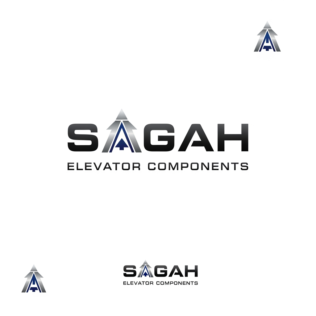 AI Design for "Create a sleek, modern, industrial logo for SAGAH, a company specializing in elevator parts and lift components. The logo should visually communicate innovation, precision engineering, durability, safety, and upward mobility. Incorporate a smart, minimal symbol inspired by elevator rails, gears, pulleys, shafts, lift cabins, or vertical movement, blended into a clean geometric mark. The brand name SAGAH should appear in bold, custom sans-serif typography with a strong mechanical and corporate feel. Use a refined metallic and industrial palette with silver, graphite grey, black, and deep blue accents. The final logo should feel premium, technical, powerful, and internationally professional, suitable for a website header, signage, packaging, catalogs, and B2B branding. Keep the design minimal, memorable, scalable, and vector-friendly on a plain white background." name m hi kuch add kro elevator favicon icon b do sath m or name m hi kuch asa adjust kro ki usi s pta chl jae business name ki styling asi kro i think niche business b likhna chaie kya h
