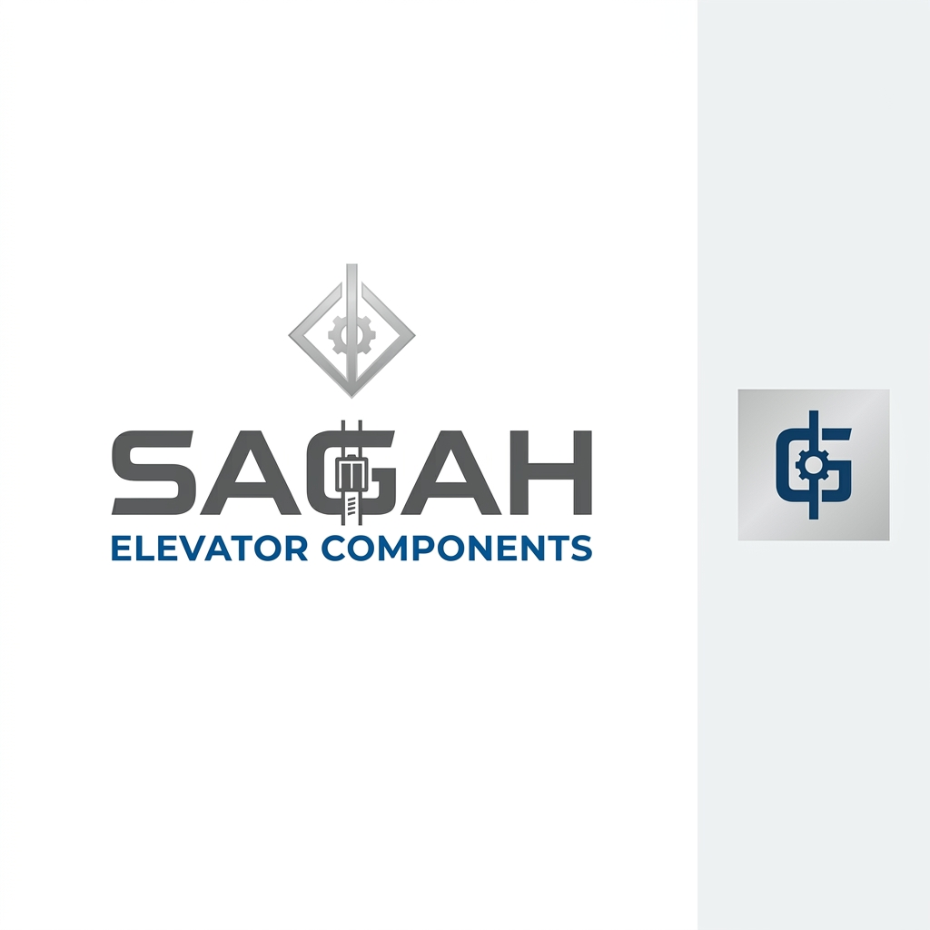 AI Design for Create a sleek, modern, industrial logo for SAGAH, a company specializing in elevator parts and lift components. The logo should visually communicate innovation, precision engineering, durability, safety, and upward mobility. Incorporate a smart, minimal symbol inspired by elevator rails, gears, pulleys, shafts, lift cabins, or vertical movement, blended into a clean geometric mark. The brand name SAGAH should appear in bold, custom sans-serif typography with a strong mechanical and corporate feel. Use a refined metallic and industrial palette with silver, graphite grey, black, and deep blue accents. The final logo should feel premium, technical, powerful, and internationally professional, suitable for a website header, signage, packaging, catalogs, and B2B branding. Keep the design minimal, memorable, scalable, and vector-friendly on a plain white background.is type s kuch chahti hu m b ki name hi aae alg s nhi like lifts components name k andr hi describe krde are meri website sagah ko jo ki niche likha ho elevator components or favicon icon kya rkhe iska kuch acha or unique btana is type s use kre to