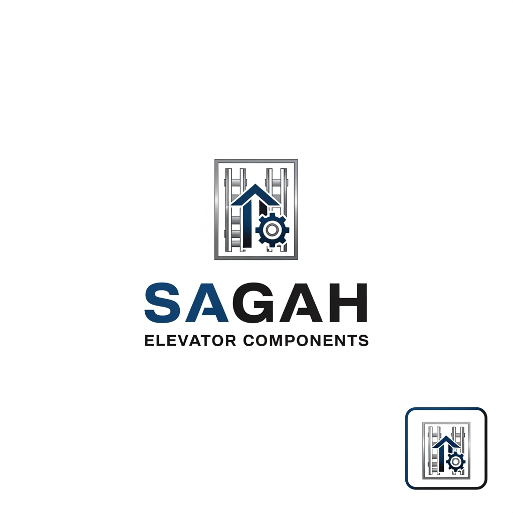 AI Design for "Create a sleek, modern, industrial logo for SAGAH, a company specializing in elevator parts and lift components. The logo should visually communicate innovation, precision engineering, durability, safety, and upward mobility. Incorporate a smart, minimal symbol inspired by elevator rails, gears, pulleys, shafts, lift cabins, or vertical movement, blended into a clean geometric mark. The brand name SAGAH should appear in bold, custom sans-serif typography with a strong mechanical and corporate feel. Use a refined metallic and industrial palette with silver, graphite grey, black, and deep blue accents. The final logo should feel premium, technical, powerful, and internationally professional, suitable for a website header, signage, packaging, catalogs, and B2B branding. Keep the design minimal, memorable, scalable, and vector-friendly on a plain white background." name m hi kuch add kro elevator favicon icon b do sath m or name m hi kuch asa adjust kro ki usi s pta chl jae business name ki styling asi kro i think niche business b likhna chaie kya h