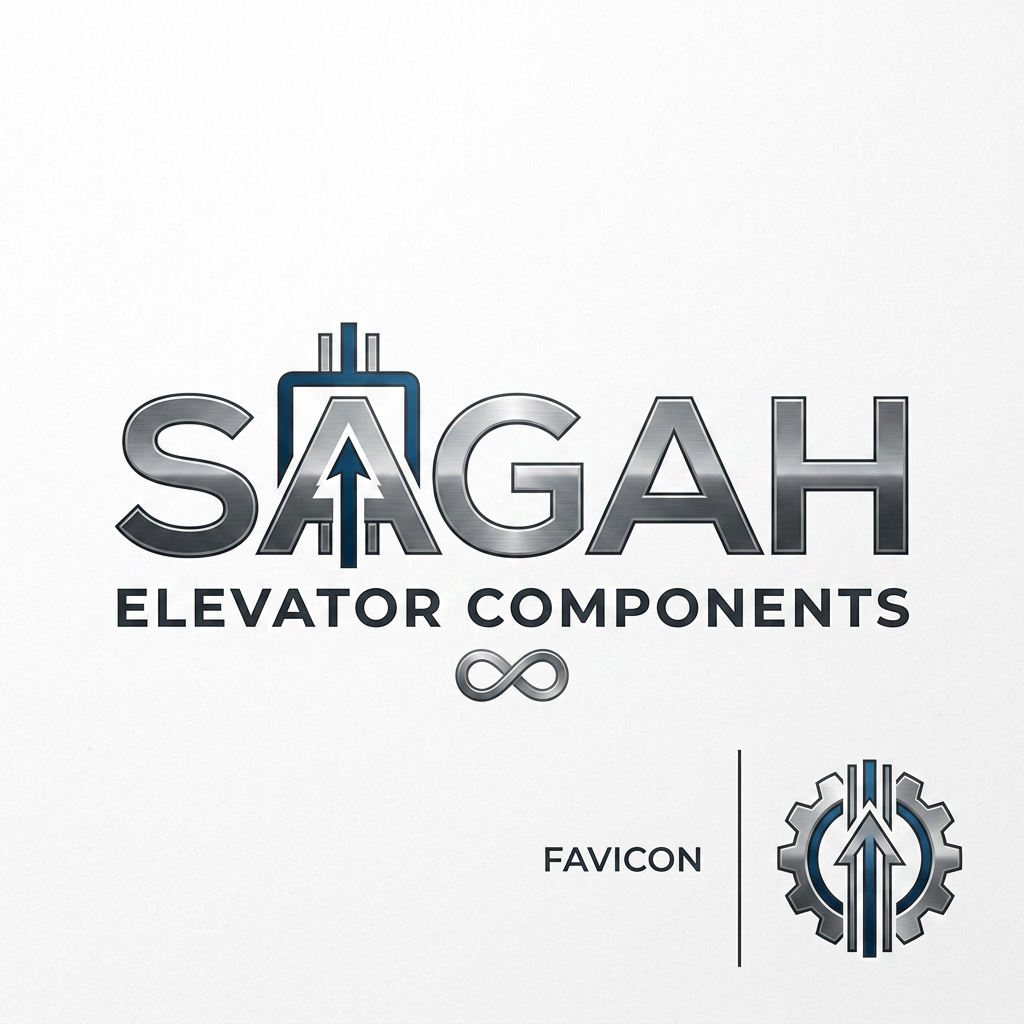 AI Design for "Create a sleek, modern, industrial logo for SAGAH, a company specializing in elevator parts and lift components. The logo should visually communicate innovation, precision engineering, durability, safety, and upward mobility. Incorporate a smart, minimal symbol inspired by elevator rails, gears, pulleys, shafts, lift cabins, or vertical movement, blended into a clean geometric mark. The brand name SAGAH should appear in bold, custom sans-serif typography with a strong mechanical and corporate feel. Use a refined metallic and industrial palette with silver, graphite grey, black, and deep blue accents. The final logo should feel premium, technical, powerful, and internationally professional, suitable for a website header, signage, packaging, catalogs, and B2B branding. Keep the design minimal, memorable, scalable, and vector-friendly on a plain white background." name m hi kuch add kro elevator favicon icon b do sath m or name m hi kuch asa adjust kro ki usi s pta chl jae business name ki styling asi kro i think niche business b likhna chaie kya h isi m niche add kro elevator component krke use infinity type symbol to make this all