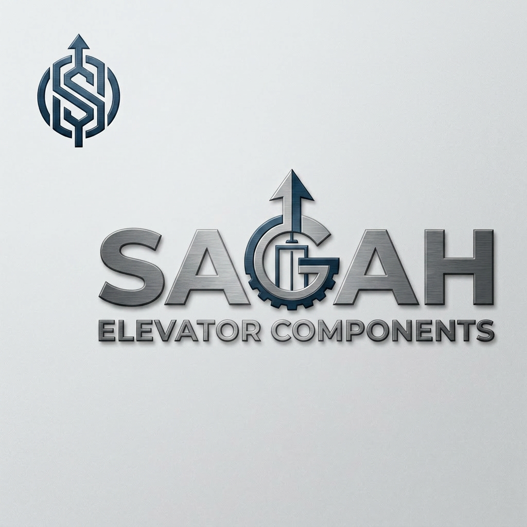 AI Design for Create a sleek, modern, industrial logo for SAGAH, a company specializing in elevator parts and lift components. The logo should visually communicate innovation, precision engineering, durability, safety, and upward mobility. Incorporate a smart, minimal symbol inspired by elevator rails, gears, pulleys, shafts, lift cabins, or vertical movement, blended into a clean geometric mark. The brand name SAGAH should appear in bold, custom sans-serif typography with a strong mechanical and corporate feel. Use a refined metallic and industrial palette with silver, graphite grey, black, and deep blue accents. The final logo should feel premium, technical, powerful, and internationally professional, suitable for a website header, signage, packaging, catalogs, and B2B branding. Keep the design minimal, memorable, scalable, and vector-friendly on a plain white background.is type s kuch chahti hu m b ki name hi aae alg s nhi like lifts components name k andr hi describe krde are meri website sagah ko jo ki niche likha ho elevator components or favicon icon kya rkhe iska kuch acha or unique btana g shi s visible nhi h