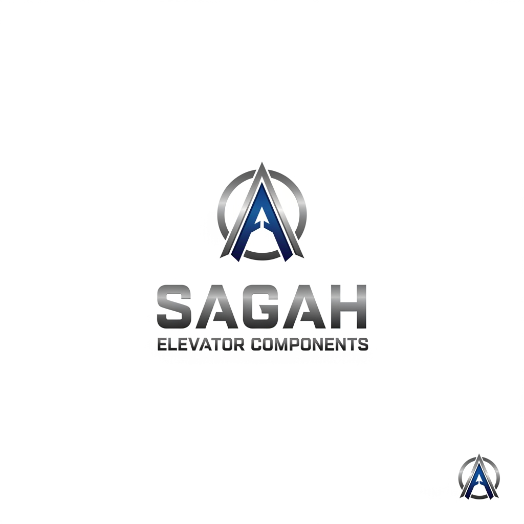 AI Design for "Create a sleek, modern, industrial logo for SAGAH, a company specializing in elevator parts and lift components. The logo should visually communicate innovation, precision engineering, durability, safety, and upward mobility. Incorporate a smart, minimal symbol inspired by elevator rails, gears, pulleys, shafts, lift cabins, or vertical movement, blended into a clean geometric mark. The brand name SAGAH should appear in bold, custom sans-serif typography with a strong mechanical and corporate feel. Use a refined metallic and industrial palette with silver, graphite grey, black, and deep blue accents. The final logo should feel premium, technical, powerful, and internationally professional, suitable for a website header, signage, packaging, catalogs, and B2B branding. Keep the design minimal, memorable, scalable, and vector-friendly on a plain white background." name m hi kuch add kro elevator favicon icon b do sath m or name m hi kuch asa adjust kro ki usi s pta chl jae business name ki styling asi kro i think niche business b likhna chaie kya h isi m niche add kro elevator component krke