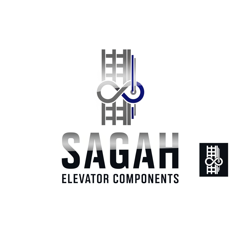 AI Design for "Create a sleek, modern, industrial logo for SAGAH, a company specializing in elevator parts and lift components. The logo should visually communicate innovation, precision engineering, durability, safety, and upward mobility. Incorporate a smart, minimal symbol inspired by elevator rails, gears, pulleys, shafts, lift cabins, or vertical movement, blended into a clean geometric mark. The brand name SAGAH should appear in bold, custom sans-serif typography with a strong mechanical and corporate feel. Use a refined metallic and industrial palette with silver, graphite grey, black, and deep blue accents. The final logo should feel premium, technical, powerful, and internationally professional, suitable for a website header, signage, packaging, catalogs, and B2B branding. Keep the design minimal, memorable, scalable, and vector-friendly on a plain white background." name m hi kuch add kro elevator favicon icon b do sath m or name m hi kuch asa adjust kro ki usi s pta chl jae business name ki styling asi kro i think niche business b likhna chaie kya h isi m niche add kro elevator component krke use infinity type symbol to make this all